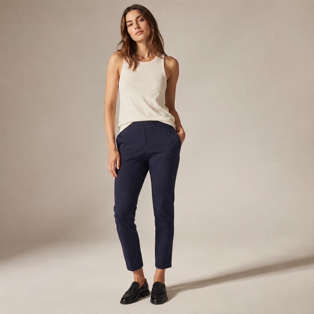 C&A Premium Navy Blue Slim Fit Ankle Trousers Womens EUR 44 Stretch Dress Pants